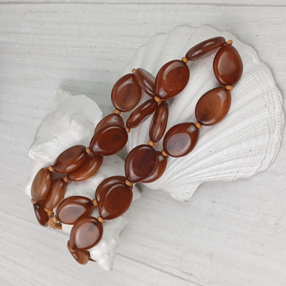 Vintage Style Burnt Carmel DBL Layer Glass Bead Choker Necklace - Picture 4 of 14